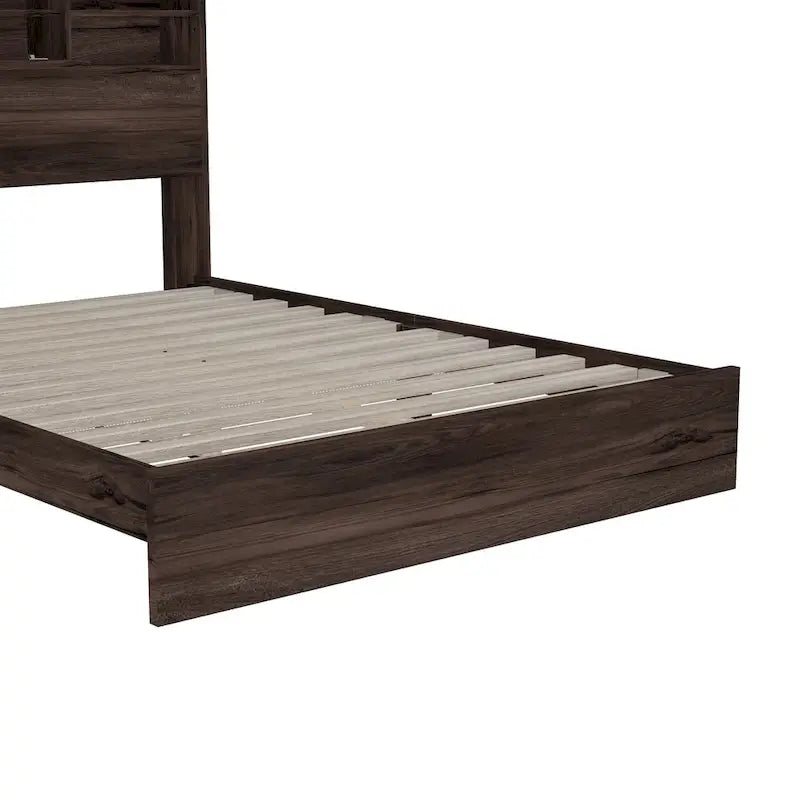 Lit plateforme queen size avec tête de lit de rangement et ports USB