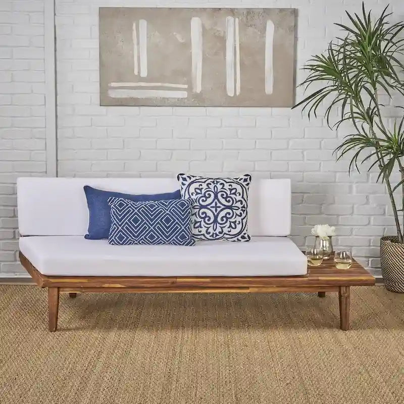 Canapé d'extérieur minimaliste en acacia, côté droit