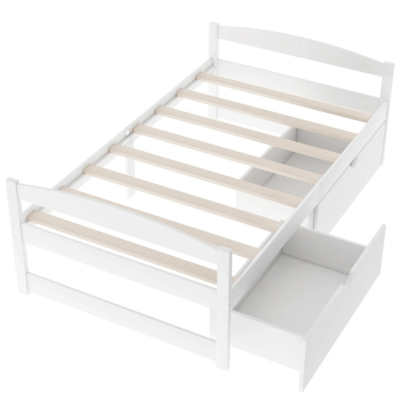 Lit plateforme double avec tiroirs de rangement