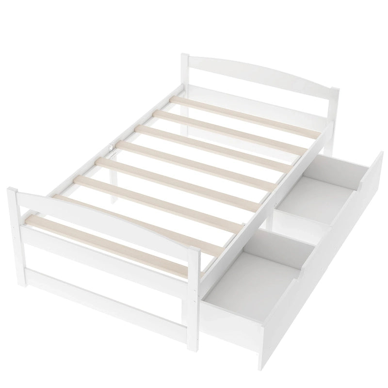 Lit plateforme double avec tiroirs de rangement