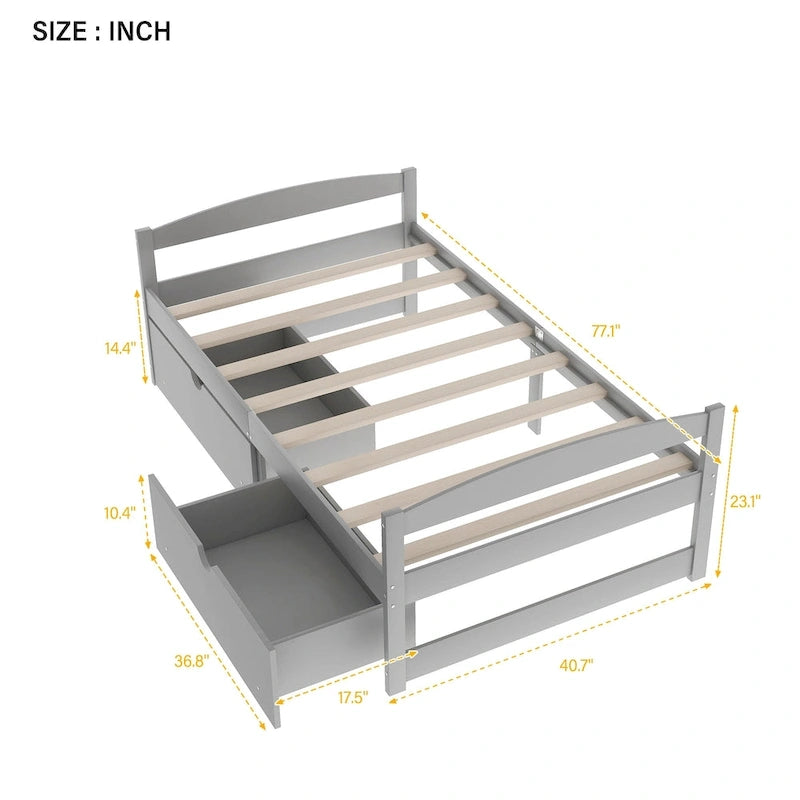 Lit plateforme double avec tiroirs de rangement