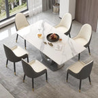 Table de salle à manger rectangulaire en pierre frittée avec piètement en V en acier inoxydable