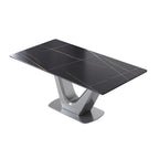 Table de salle à manger rectangulaire en pierre frittée avec piètement en V en acier inoxydable