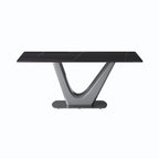 Table de salle à manger rectangulaire en pierre frittée avec piètement en V en acier inoxydable