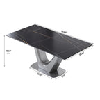 Table de salle à manger rectangulaire en pierre frittée avec piètement en V en acier inoxydable