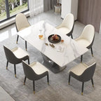Table de salle à manger rectangulaire en pierre frittée avec piètement en V en acier inoxydable