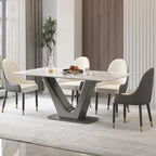Table de salle à manger rectangulaire en pierre frittée avec piètement en V en acier inoxydable