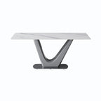 Table de salle à manger rectangulaire en pierre frittée avec piètement en V en acier inoxydable