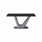 Table de salle à manger rectangulaire en pierre frittée avec piètement en V en acier inoxydable
