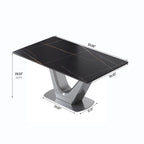 Table de salle à manger rectangulaire en pierre frittée avec piètement en V en acier inoxydable