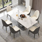 Table de salle à manger rectangulaire en pierre frittée avec piètement en V en acier inoxydable