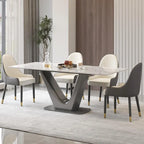 Table de salle à manger rectangulaire en pierre frittée avec piètement en V en acier inoxydable