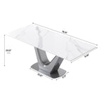 Table de salle à manger rectangulaire en pierre frittée avec piètement en V en acier inoxydable