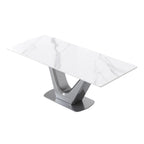 Table de salle à manger rectangulaire en pierre frittée avec piètement en V en acier inoxydable