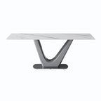 Table de salle à manger rectangulaire en pierre frittée avec piètement en V en acier inoxydable