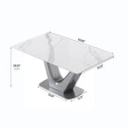 Table de salle à manger rectangulaire en pierre frittée avec piètement en V en acier inoxydable