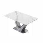 Table de salle à manger rectangulaire en pierre frittée avec piètement en V en acier inoxydable