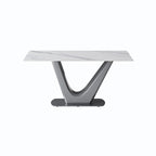 Table de salle à manger rectangulaire en pierre frittée avec piètement en V en acier inoxydable