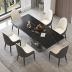 Table de salle à manger rectangulaire en pierre frittée avec piètement en V en acier inoxydable