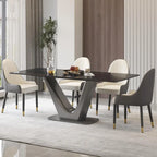 Table de salle à manger rectangulaire en pierre frittée avec piètement en V en acier inoxydable