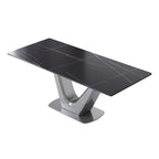 Table de salle à manger rectangulaire en pierre frittée avec piètement en V en acier inoxydable