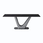 Table de salle à manger rectangulaire en pierre frittée avec piètement en V en acier inoxydable