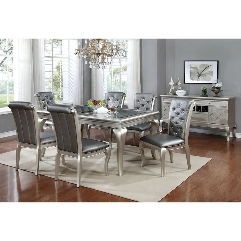 Table à manger Glam en bois avec plateau en verre, 4-6 places, finition champagne, 168 cm