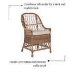 Chaise de salle à manger incurvée en rotin rembourrée - 22x23x39