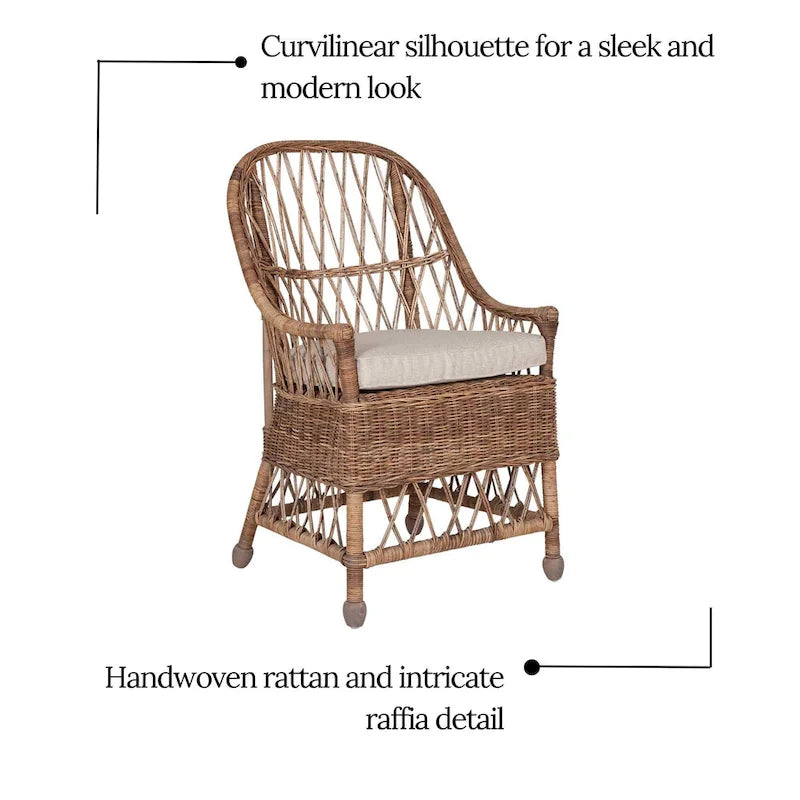 Chaise de salle à manger incurvée en rotin rembourrée - 22x23x39