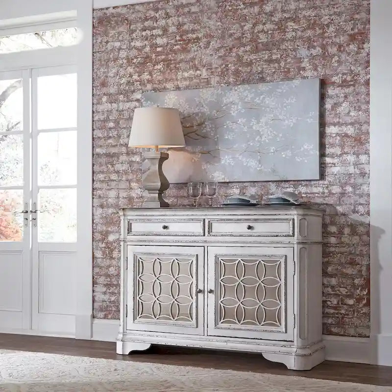 Bahut en bois avec portes miroir et tiroirs de rangement