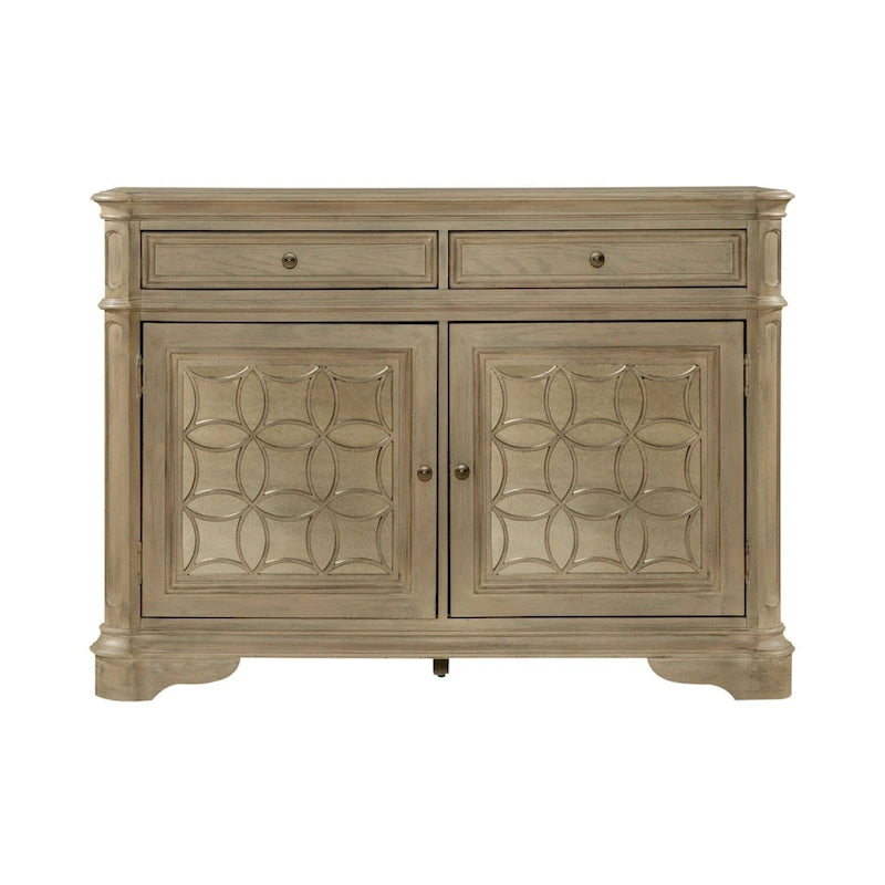 Bahut en bois avec portes miroir et tiroirs de rangement