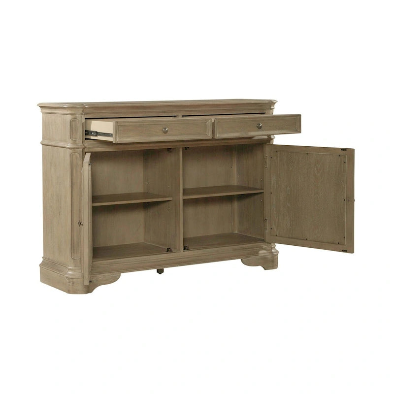 Bahut en bois avec portes miroir et tiroirs de rangement