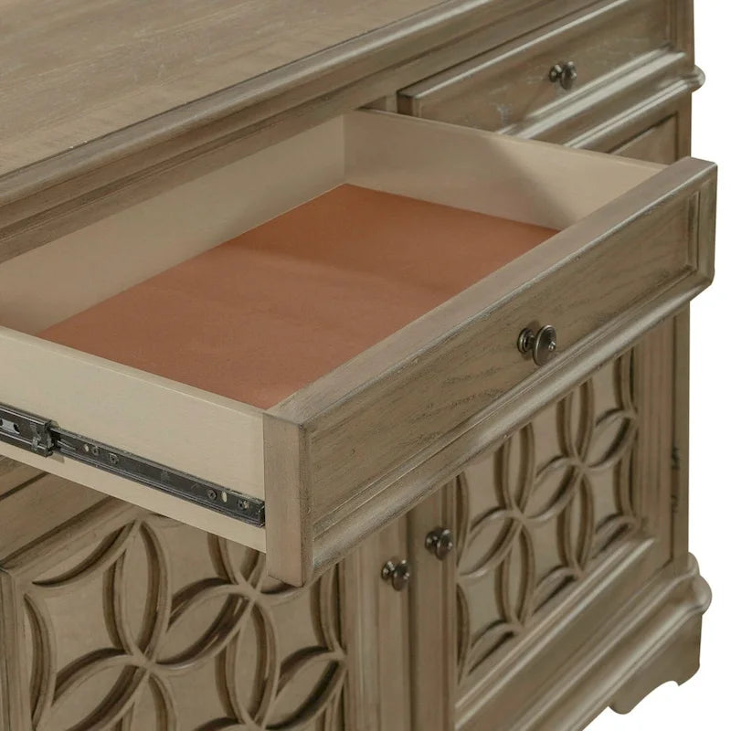 Bahut en bois avec portes miroir et tiroirs de rangement