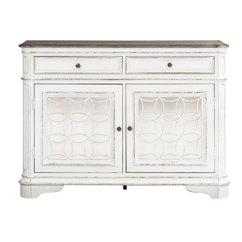 Bahut en bois avec portes miroir et tiroirs de rangement