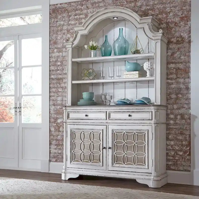 Bahut en bois avec portes miroir et tiroirs de rangement