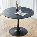 Table à manger ronde avec plateau en MDF aspect marbre, 4 à 6 places