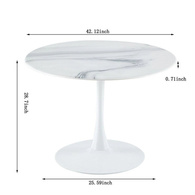 Table à manger ronde avec plateau en MDF aspect marbre, 4 à 6 places