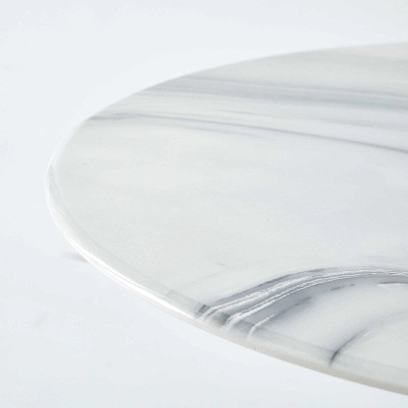 Table à manger ronde avec plateau en MDF aspect marbre, 4 à 6 places