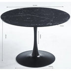 Table à manger ronde avec plateau en MDF aspect marbre, 4 à 6 places