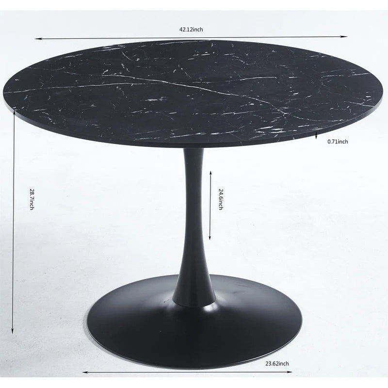 Table à manger ronde avec plateau en MDF aspect marbre, 4 à 6 places