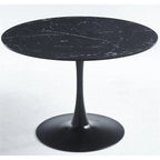 Table à manger ronde avec plateau en MDF aspect marbre, 4 à 6 places