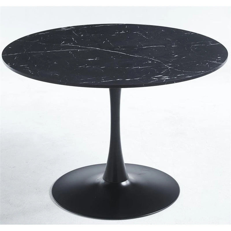 Table à manger ronde avec plateau en MDF aspect marbre, 4 à 6 places