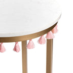 Table d'appoint en marbre avec pompons roses, 40,6 x 40,6 x 61 cm