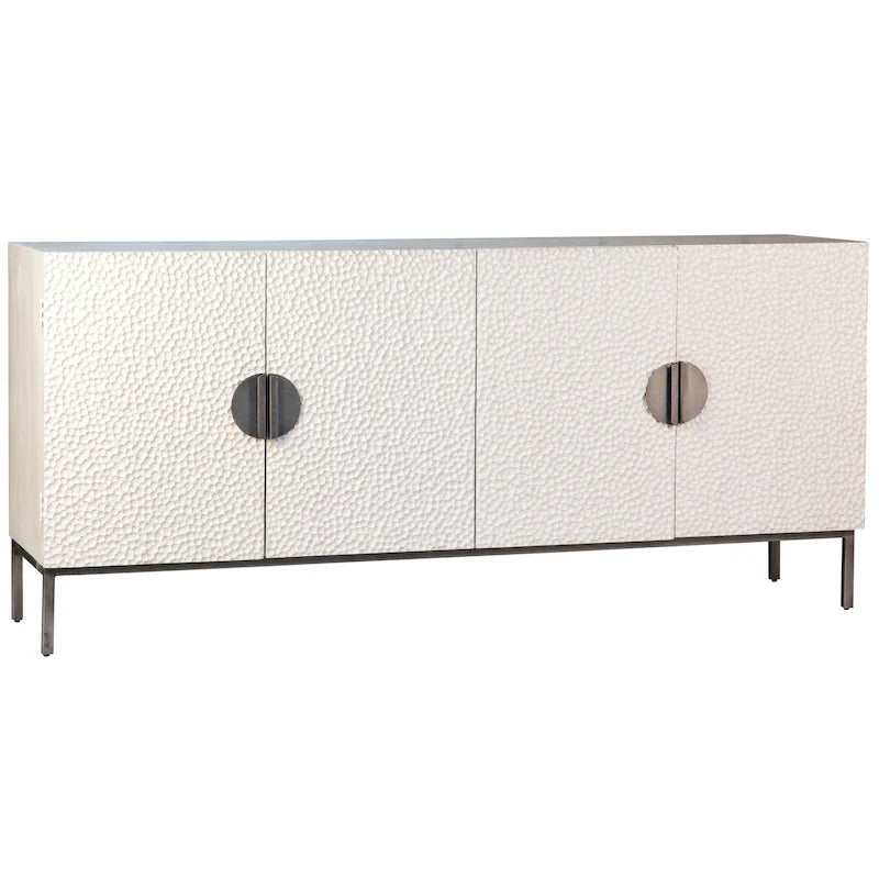 Bahut 4 portes 79 po en pin recyclé blanc et fer