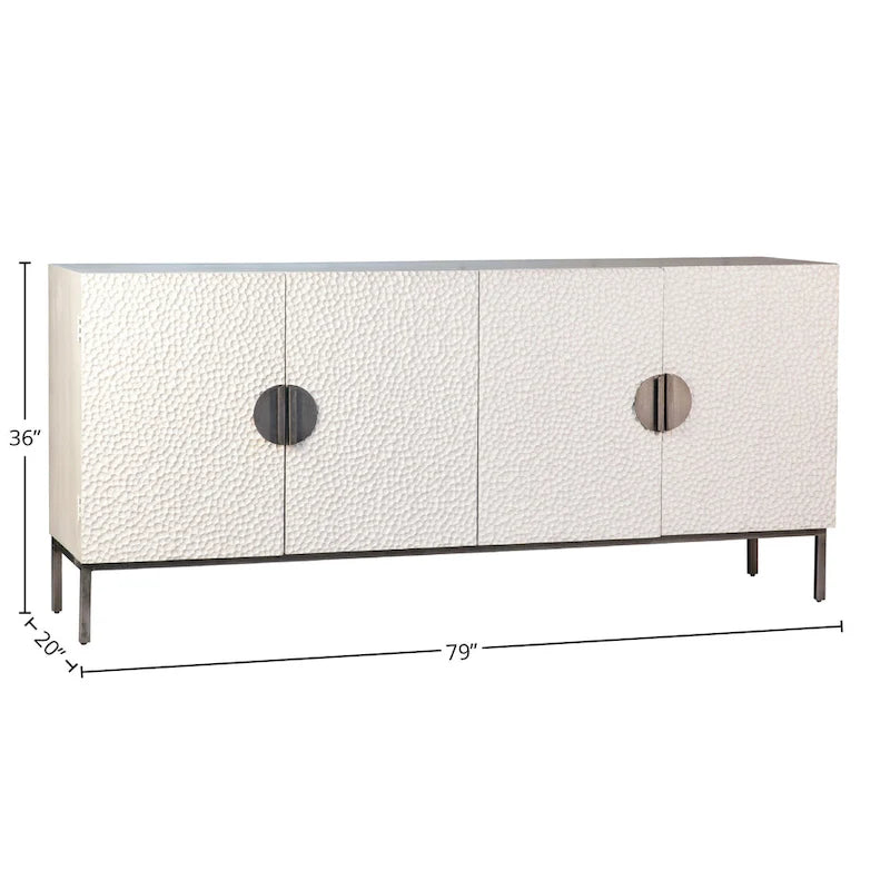 Bahut 4 portes 79 po en pin recyclé blanc et fer