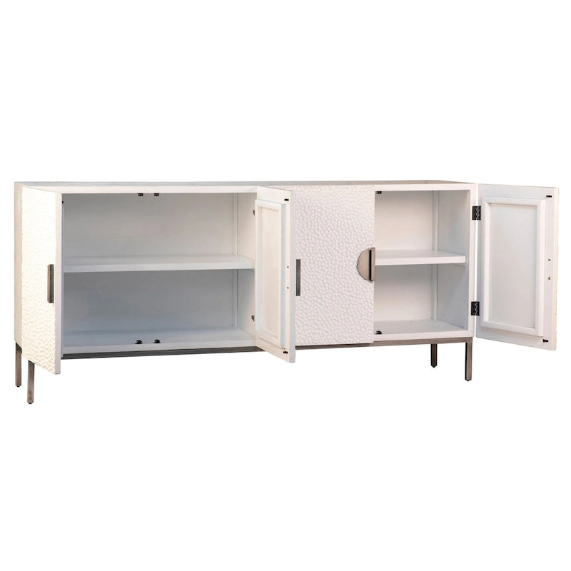 Bahut 4 portes 79 po en pin recyclé blanc et fer
