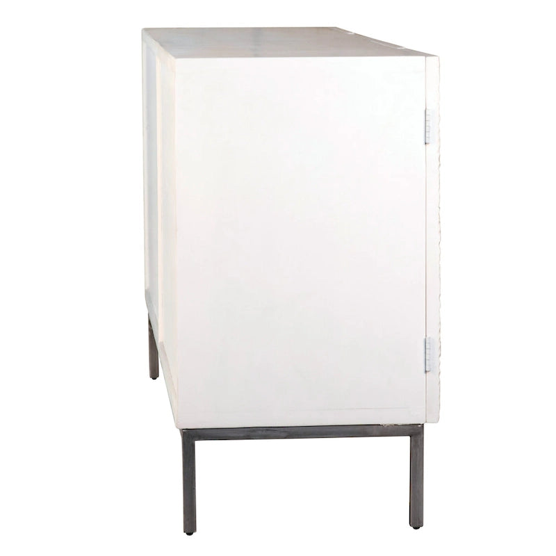 Bahut 4 portes 79 po en pin recyclé blanc et fer