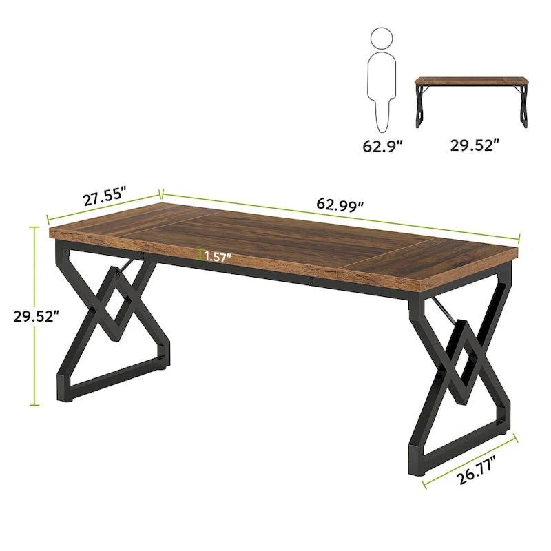 Grand bureau de 160 cm avec plateau en bois et cadre en métal