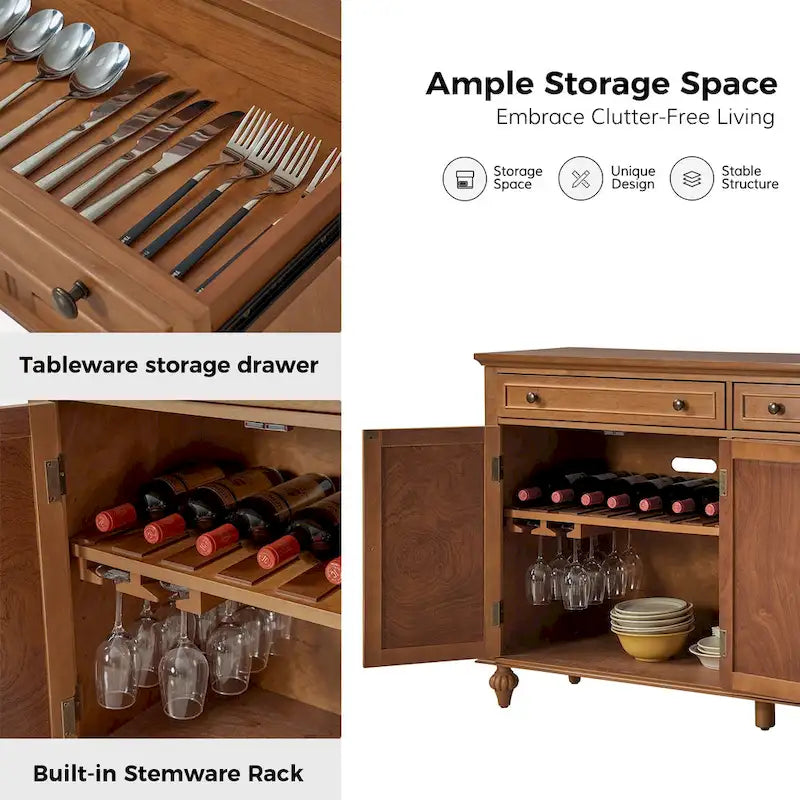 Buffet de 147 cm de large à 2 tiroirs avec étagères réglables