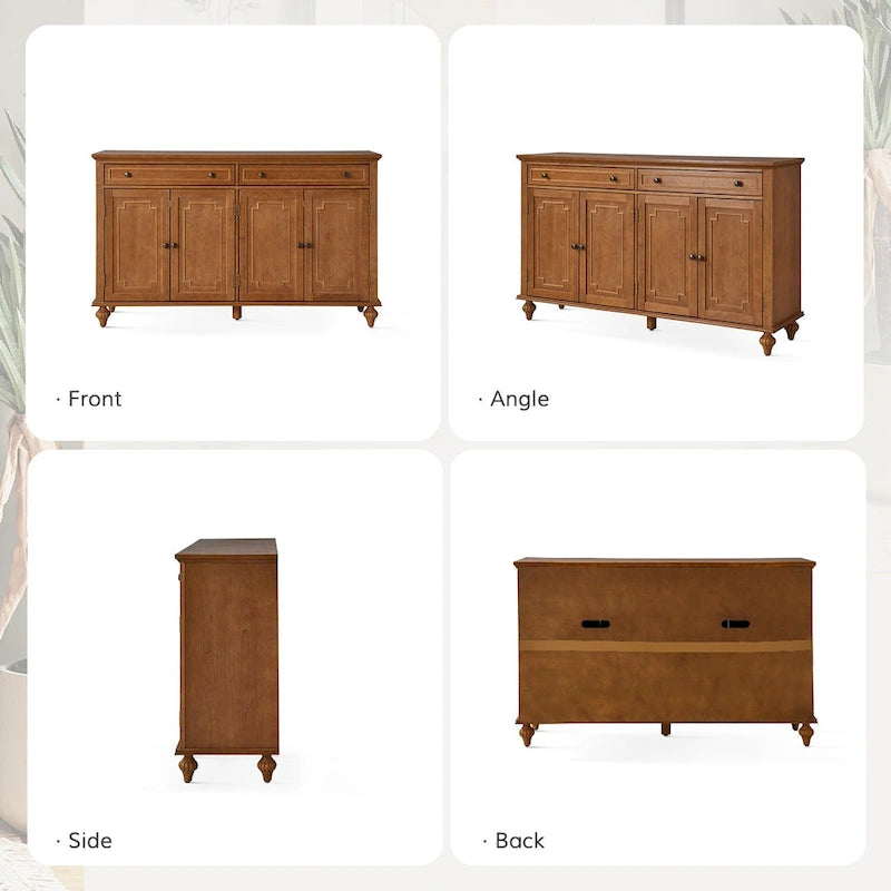 Buffet de 147 cm de large à 2 tiroirs avec étagères réglables